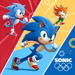 Sonic the Hedgehog promotional artwork featuring dynamic poses and vibrant color palette. Incorporating elements from 2020 branding.