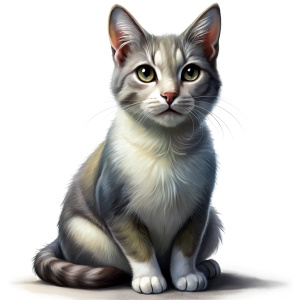 Realistic of a complete full body, cat, solid stark white background, 