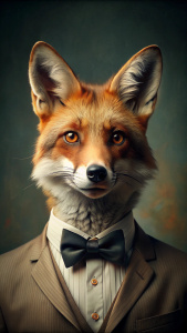 portrait of antropomorph fox in bow tie