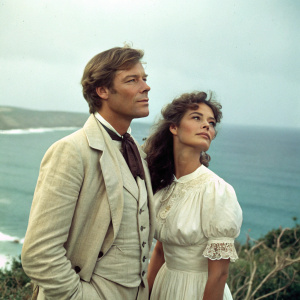Richard Chamberlain and Rachel Ward from 'The Thorn Birds'. Vintage styled photo, ocean backdrop