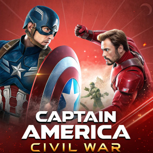Eye-catching YouTube thumbnail featuring Captain America: Civil War. Dynamic graphic design with vibrant colors, red background. English and Bengali ad copy. Characters in action poses, calling attention to the Marvel Cinematic Universe. Inviting viewers to watch the movie or related content.