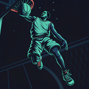 Cover art for NBA 2K17. Male basketball player mid-jump, vibrant red and black colors. Highlighting agility and prowess.