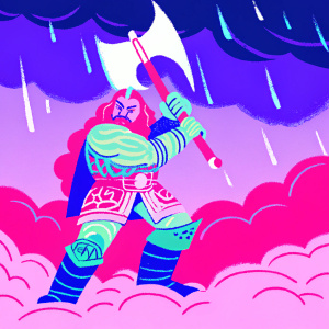 Fili, from The Hobbit, in a dramatic fantasy scene. Wearing armor and carrying a mighty axe. Dark, stormy sky background