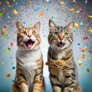 two happy cat won the lottery draw