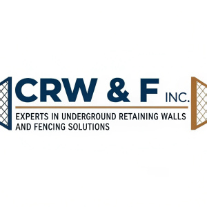 CRW & F, Inc., logo. Experts in underground retaining walls and fencing solutions.