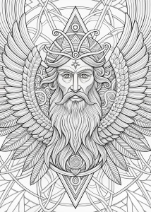 coloring page, six winged seraphim from old testament,  themed, white background, black line art, clean and sharp black line, and grayscale style --s 750