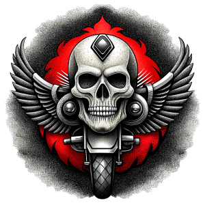 motorcycle club tattoo design - perfect realistic art - high-definition - grey and black - white background 