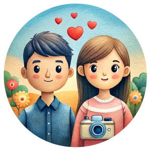 create a cute illustration logo for an instagram page which posts couple stories using art illustrations. add "palpal.stories as"