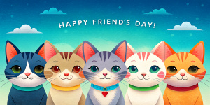 Friendship day design, Happy cats, minimalist style, cats all-encompassing design, design template, horizontal, 8k, UHD