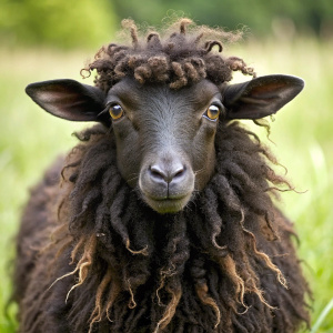 funny black sheep, curly hair