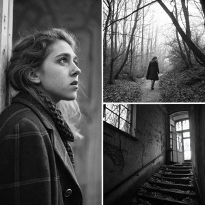 Photographic art compilation by Francesca Woodman. Black and white images showcasing unique textures and contrasts.