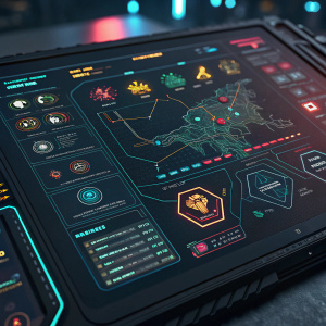 Cyberpunk 2077, game menu with futuristic map icons and detailed interface.