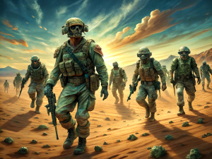 in the desert
zombies in military camouflage