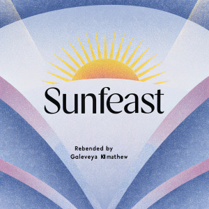 Modern rebranding concept for Sunfeast. Curved, sun-like yellow design with bold, stylized Sunfeast logo on a stark black background. Below the logo, 'REBRANDED BY Galeveya K Mathew' in sleek, contemporary font. This design marks a fresh, vibrant start for the Sunfeast brand.