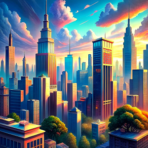 anime background city big buildings