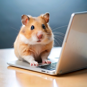 хомяк работает за компьютером изучает нейросети