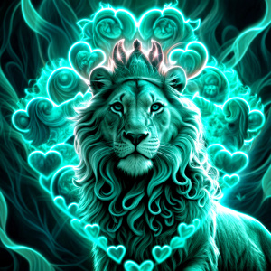 Glowing teal and silver fractal abstraction of a lion on the edge of possibilities