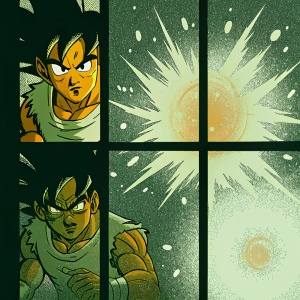 A grid of panels showcasing Goku and Vegeta in various stages of combat. Each panel captures a different moment in their epic battle, with expressions of intense focus and determination.