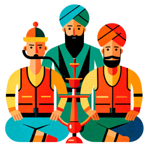 three mans builders with shisha