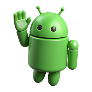 3D green android waving with its hands
