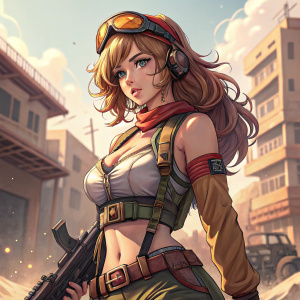 Digital art of a female character from 'Girls' Frontline'. She has a curvy figure and a feminine appearance.