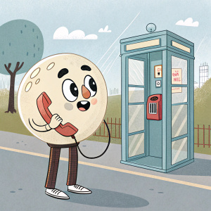 A cartoon character, with a circular head, posing to leave a voicemail. Big, expressive eyebrows