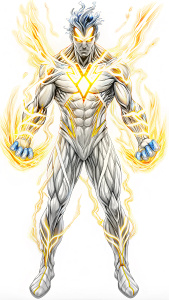 draw new whole body  Elemental Dynamo

Superpowers:

Elemental Manipulation - Elemental Dynamo can control and manipulate the elements of nature, such as fire, water, earth, and air. He can create powerful storms, control temperature, and shape landscapes to his advantage.
Energy Shield - Dynamo can generate a protective shield made of pure energy, capable of deflecting attacks and providing a barrier of defense against enemies.
Flight - With the power of flight, Elemental Dynamo can soar throug