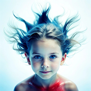 a child with hair made of water