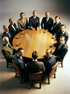 A ROUND TABLE OF MEN IN SUITS 