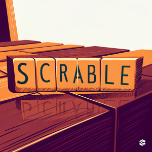 A modern logo design featuring the word 'Scrabble' in bold green letters on a sleek, minimalist white background.
