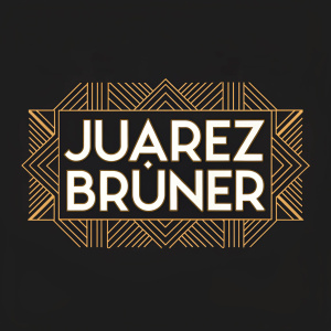 Modern logo design for Juarez Bruner. Black background, bold and stylized font. Abstract elements integrated into the text.