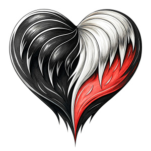 Style stickers. Design a heart symbol . Black and red only. White background, No Background, vector, 8K.