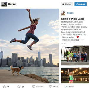 Kenna's Instagram profile showcasing a dynamic leap photo. Mixed with casual snaps and social media interactions.