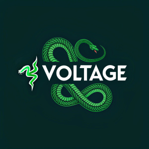 The Razer VOLTAGE logo, featuring a sleek, vibrant green snake intertwined with the word 'VOLTAGE' in a minimalist font. The background is a dark, contrasting green.