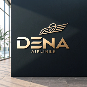 Modern logo design for Dena Airlines. Arabic text in sleek, modern font. Logo appears on a black background with a gradient effect. Simple and elegant.