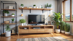 medium shot.tv shelf in the living room.