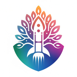 A sleek and modern AI educational platform logo, featuring a flat vector design of a tree-shaped rocket. The rocket's body is formed as the tree trunk, with branches extending outwards, representing the various fields of artificial intelligence. The rocket's wings form a vibrant, colorful gradient, symbolizing progress and innovation. The overall design is clean, eye-catching, and conveys a sense of growth and exploration in the world of AI.