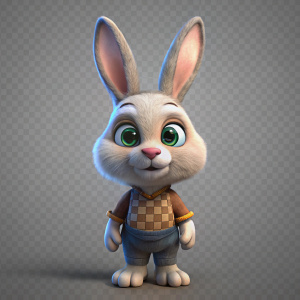 A 3D Easter Bunny disney style very cute, Isolated on transparent