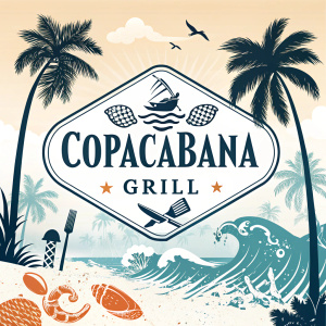 A modern logo design for a new beachside restaurant named 'Copacabana Grill'.