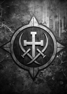 the martial arts mixed symbol of war on christian orthodox church wallpaper, in black and white charcoal style