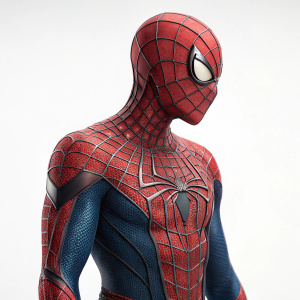 High-resolution 3D render of Spider-Man. White background. Detailed web design