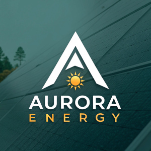 The Aurora Energy brand logo features a sleek, white letter 'A' with a tiny sun symbol beneath it. The company name 'URORA' is displayed in a clean, contemporary font style.