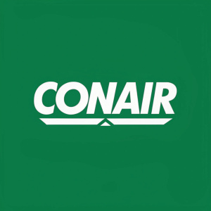 CONAIR logo, modern design with sleek, bold sans-serif font in white on a vibrant green background.