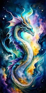 watercolor,black background, dragon