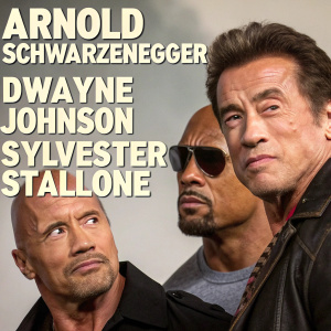 Meme featuring Arnold Schwarzenegger, Dwayne Johnson, and Sylvester Stallone. Humorous text overlays.