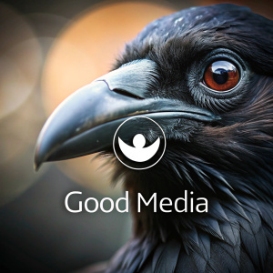 Good media ismi ile bir logo oluştur karga ve göz bir arada olsun