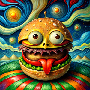 make a el grito style of Edvard Munch work of art  a hamburger