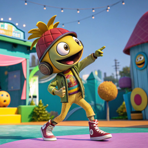 Chick Pea Skin Character from Plants vs Zombies: Battle for Neighborville, posing dynamically on a bright, colorful stage.