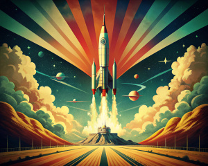 Retro rocket launch. movie poster