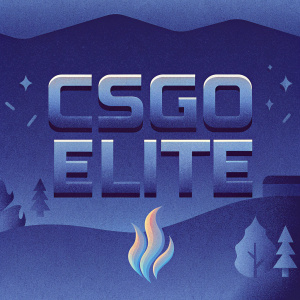 Creative logo design for CSGO premium accounts. Bold text 'CSGO Elite' paired with a dynamic flame graphic.